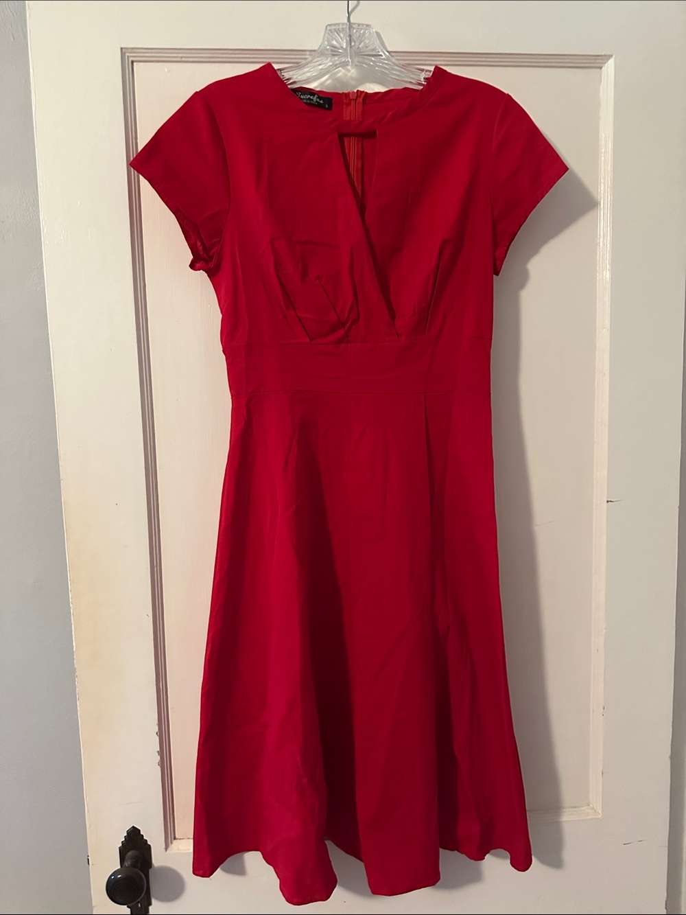 Sucrefas Classic Red Fit n Flare Dress with Cap Sleeves, Size S
